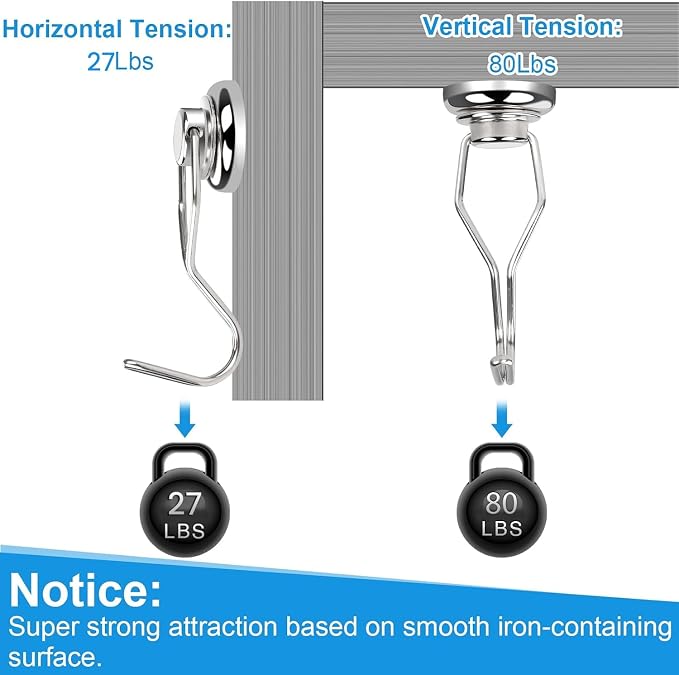 Swivel Swing Magnetic Hooks 80LBS Heavy Duty Magnet Hook | Strong Neodymium Magnetic Hook for Cruise Cabins Refrigerator Hanging Garage Workshop Office and Kitchen Silver 8 Pack - Image 3