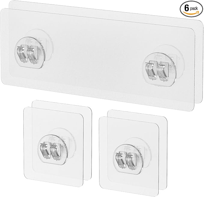 Uniclife 6Pcs Shower Caddy Adhesive Hooks,Strong Shower Hooks, Caddy Adhesive Replacement, Transparent Bathing Sticky Strips for Bathroom Storage Shelves, Kitchen Racks and Baskets by UnicLife