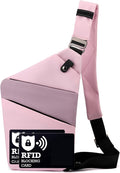 Anti Theft Crossbody Bags for Women Men, Multi-Pocket Shoulder Bag, Slim Sling Purse with 2 RFID Blocking Card (Right Shoulder-Pink Purple) by Ibalulu