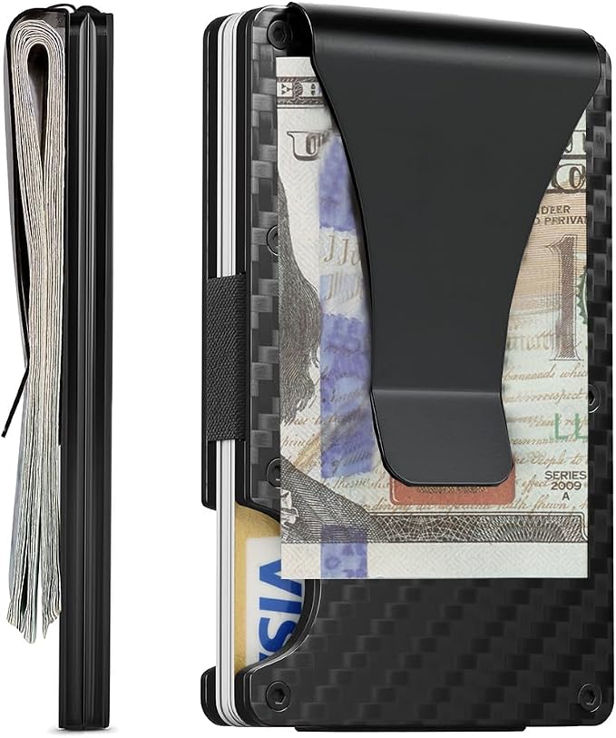 Carbon Fiber Minimalist Wallet for Men, Slim Metal RFID Blocking Wallet Credit Card Holder Money Clip & Cash Strap, Scratch-Resistant Holds 15 Cards,Ideal Gift for Men | Matt Carbon Fiber - Image 7