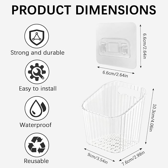8 Pack Wall Mount Organizer, Cabinet Storage Bins with Self-Adhesive Hooks | Hanging Wall Mounted Storage Makeup Containers Stackable Storage Basket for Walls Pantry Office Kitchen Bathroom - Image 2