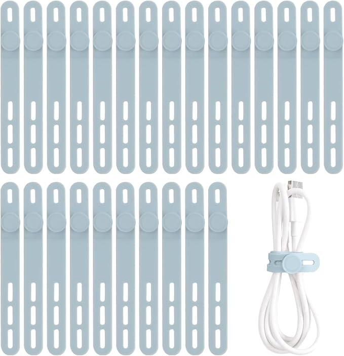 Oligei 25 Pcs Silicone Cable Ties, Cable Ties Reusable, High Elasticity Cord Wraps for Electrical Cords, Cord Organizer for Earphone, Phone Charger(Blue) by Oligei