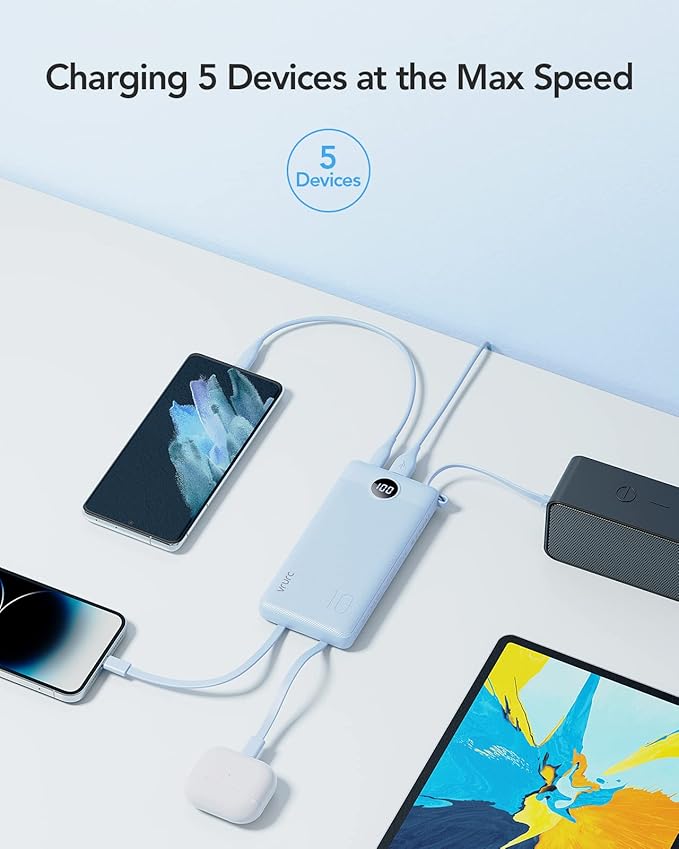 VRURC Portable Charger for iPhone, Built in 4 Cables Power Bank 10000mAh | Compact USB C Charging Bank 5 Outputs for Multi Devices,Travel Essential for Hiking Camping Business Cruise Ship-Blue - Image 5