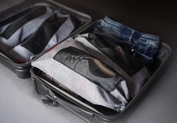 LeanTravel Shoe Bags with Mesh Window, Drawstring Cord Lock, Set of 6, Grey - Image 9
