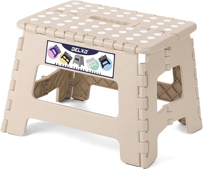 Delxo 9 Inch Kids Step Stool,300 Lbs Folding Step Stool for Toddler Khaki | Foldable Step Stool,Non-Slip Foot Stools with Handle, Lightweight Collapsible Stool for Kitchen,Bathroom,Bedroom,Garden by Delxo