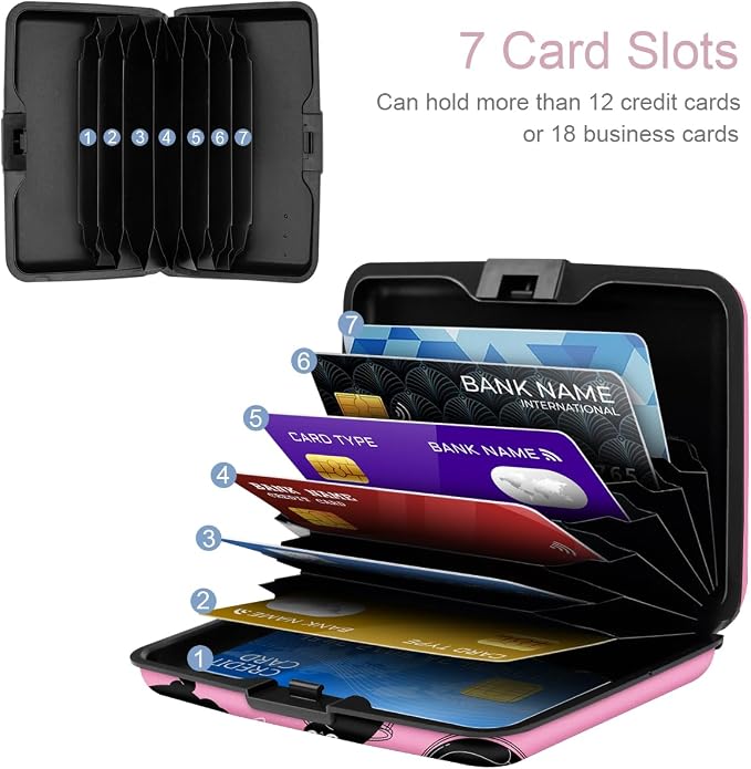 Coco Rossi Credit Card Holder RFID Aluminum Small Mini Wallet Women | Metal Wallet, Business Cards Holder, ID Case, Slim Sleeves, Womens Girls Gift, Carry Proof Wallets for Travel, Rosy Cats - Image 2