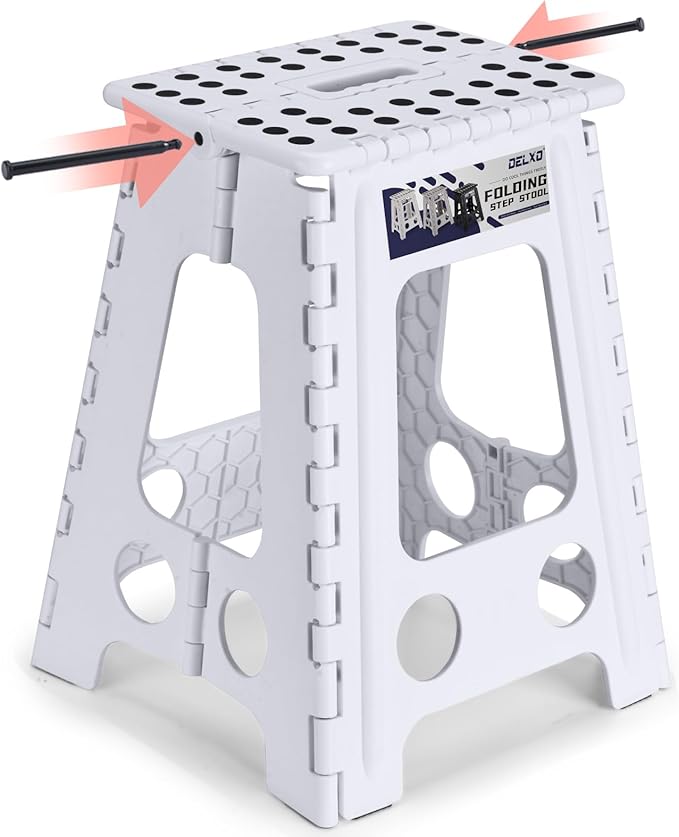 Delxo 17.5 Inch Folding Step Stool,Foldable Step Stool for Adults White | Step Stool with Safety Lock,Portable Collapsible Step Stool,Non-slip Folding Stools for Kitchen Bathroom Bedroom Garden 1PC by Delxo