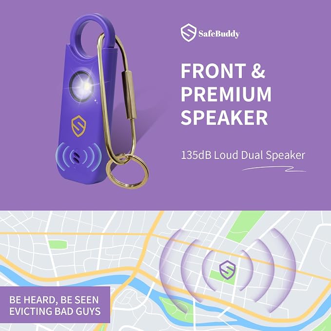 Personal Alarm for Women, Men, Kids, Elderly, Self Defense - Designed by Women 140DB Extra Speakers Alarm with Strobe Light, Rechargeable, Safety Alarms and Premium Keychain (Elegant Purple) - Image 4
