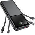 RONEGN Portable Charger with Built in Cable 20000mAh Fast Charging | Power Bank USB C Slim 22.5W LED Display Battery Pack 5 Outputs & 3 Inputs for Travel Essentials iPhone Samsung Phones Black by RONEGN