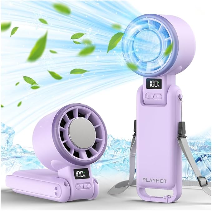 PlayHot Portable Handheld Cooling Fan, Travel Essentials, Gifts for Women | Instant Cooling, 10m/s Airflow, 5-Speed, 10H Max, USB-C Rechargeable, LED Display, 3-in-1 Foldable for Cruise, Beach Vacation by PlayHot-CoolSummer