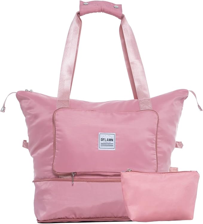 Oflamn Large Capacity Foldable Travel Carry On Duffel Tote Bag with Trolley Sleeve for Airplanes, Toiletry Bags for Women Men by Oflamn