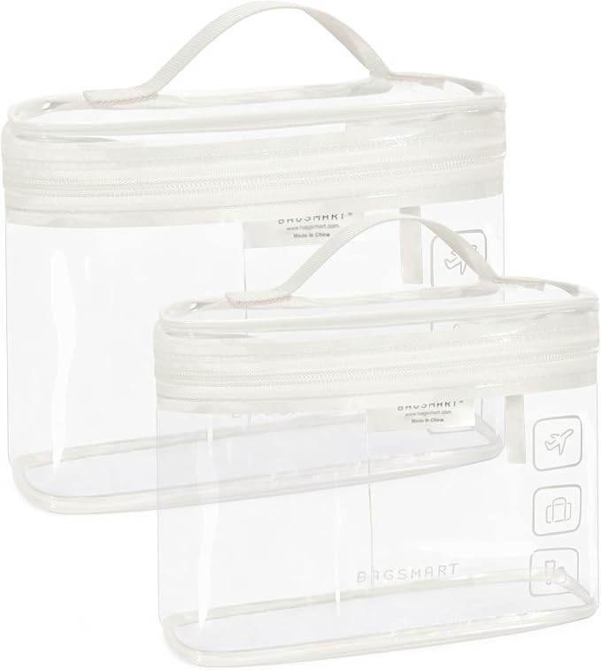 BAGSMART TSA Approved Toiletry Bag, 2 Pack Clear Makeup Cosmetic Bag Organizer, Quart Size Travel Bag for Toiletries, Carry-on Travel Accessories Essentials, White-2pcs by BAGSMART