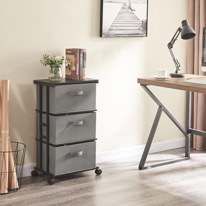 MAX Houser Dresser Tower with 3 Drawers, Grey | Fabric Storage Organizer Unit, Chest of Drawers with with WoodTop, Small Vertical Storage for Guest Room, Closet, Entryway - Image 7