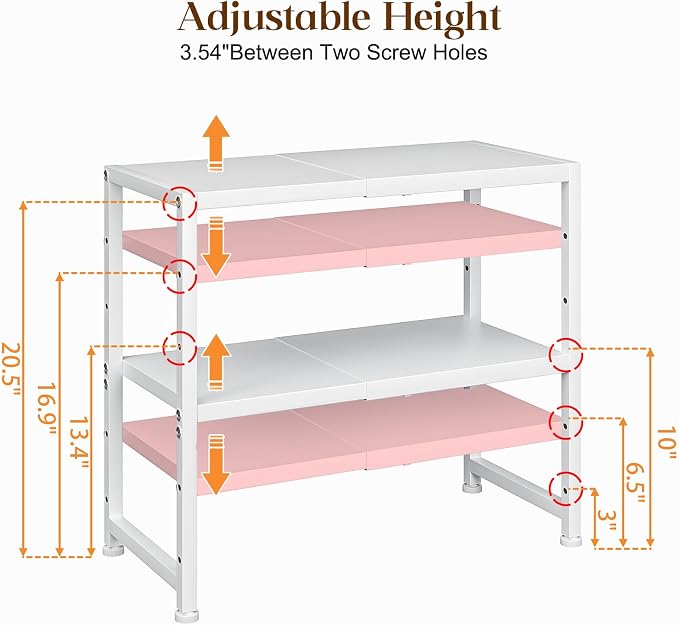 2-Tier Expandable Kitchen Storage Shelf,150LBS Heavy Duty Metal Shelving Units For Small Appliance,Adjustable Pots and Pans Organizer Rack Shelves For Kitchen Counter Under Cabinet Garage Pantry,White - Image 3