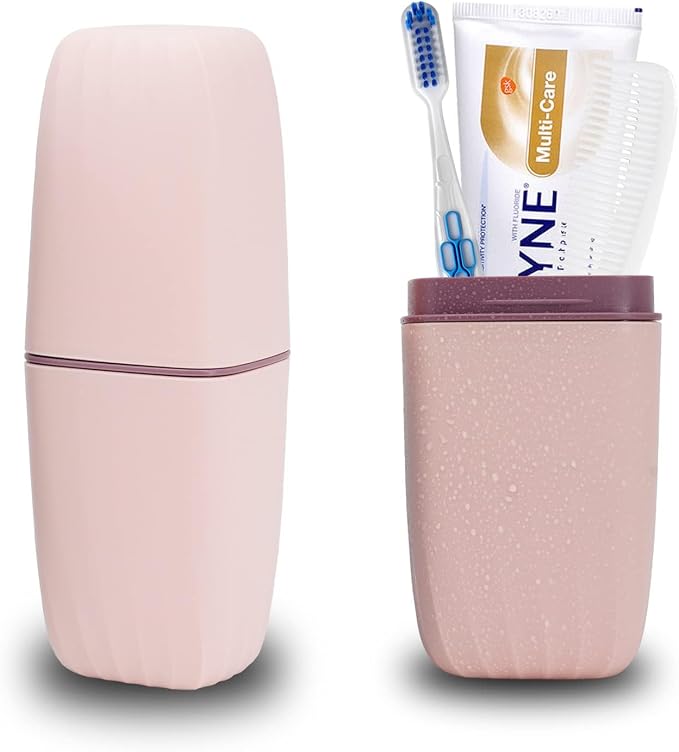 Toothbrush Cup Toothbrush Holder with Cover Travel Boothbrush Holder Portable Toothbrush Case and Carrier for Bathroom School Business Trip Pink by Unknown