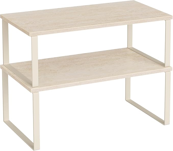 SONGMICS Cabinet Organizer Shelf, Set of 2 Spice Rack, Kitchen Storage | Kitchen Counter Storage Spice Rack, Particleboard, Steel, Travertine Beige and Cream White, BYSTRO Collection UKCS025L01 by Unknown