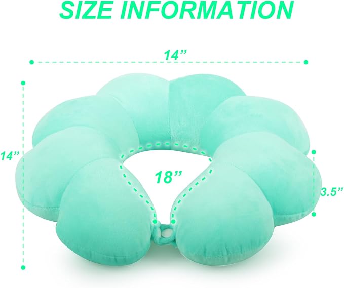 Flower Travel Neck Pillows for Airplanes Breathable Cotton U-Shaped Neck Pillow for Kids & Adults Head Neck Chin Support Rest Pillow for Traveling,Car,Train,Bus,Recline,Home,Office,Light Green - Image 2