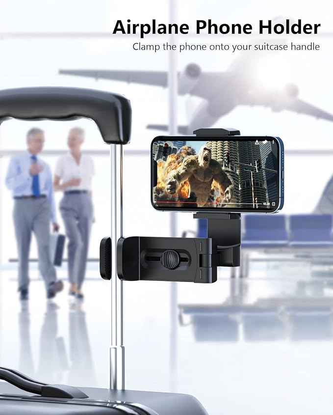 MiiKARE 3PCS Airplane Phone Holder Mount, Plane Travel Essentials, Black | Universal Hands-free Phone Holer with 360° Rotation for Flying, Accessory Travel Must Haves Phone Stand for Desk, Tray Table - Image 2