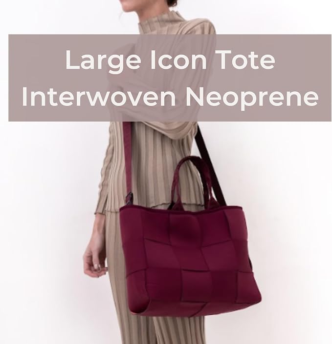 POPUPS Interwoven Large Neoprene Foldable Tote Bag, Weekender Bag for Women - Travel Crossbody Purse - Image 2
