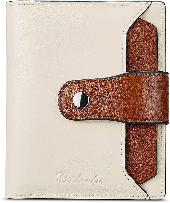 BOSTANTEN Leather Womens Wallet Small RFID Blocking Credit Card Holder | Removable ID Window, Zipper Coin Pocket, Bifold, Minimalist, Fits Small Purses, Daily Use, Ladies Gifts, Beige with Brown by BOSTANTEN