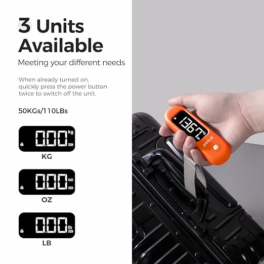 pack all Digital Luggage Scale for Travel, 110Lbs Capacity, 0.1Lb Precision | Handheld, Backlit LCD Display, Lb/Kg/Oz Conversion, Tare Function, Battery Included, Orange - Image 4