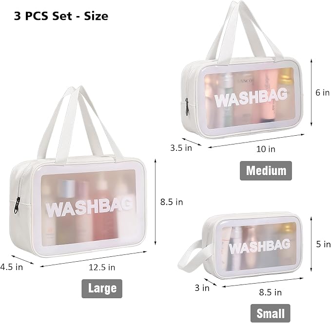 DAPOWER Travel Toiletry Bag for Women and Men, Matte Translucent Shower Bag with Handy Handle, Makeup Cosmetic Organizer Bag for Travel Toiletries Accessories (White) - Image 3