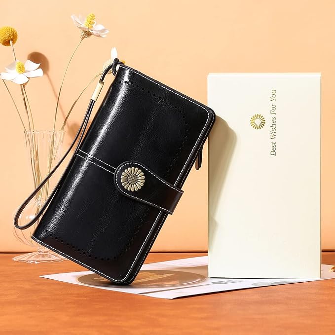 SENDEFN Wallets for Women Leather Credit Card Holder with RFID Blocking Large Capacity Wristlet | with RFID Blocking - Image 6