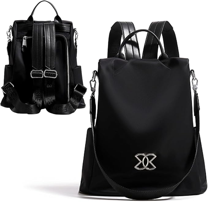 SIRDIKA Women Oxford Cloth Backpack - Anti-Theft Multi-Purpose Large Capacity Oxford Cloth Lightweight Shoulder Bag 3-Way Waterproof Crossbody Bag (Black) by AGoodDayStartsWithAGood