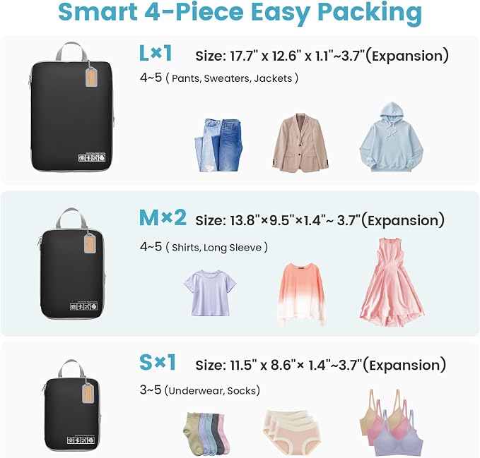 Cambond Compression Packing Cubes for Travel - Luggage Suitcase Organizer | Compression Zip Design for Space-saving, Expandable, Lightweight, Keep Clothes Sorted, Luggage Space Tidy, Carry on Pack Fast - Image 4