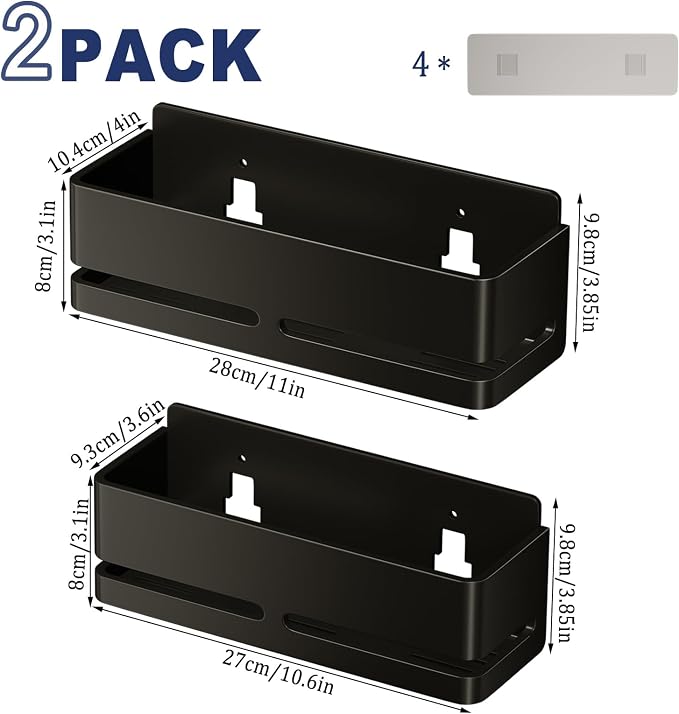 Shower Caddy,2-Pack Shower Shelf,no Drill Shower Organizer(Black) | Large Capacity No-Drill Bathroom Organizer,Aluminum Storage Basket, Adhesive Installation - Image 2