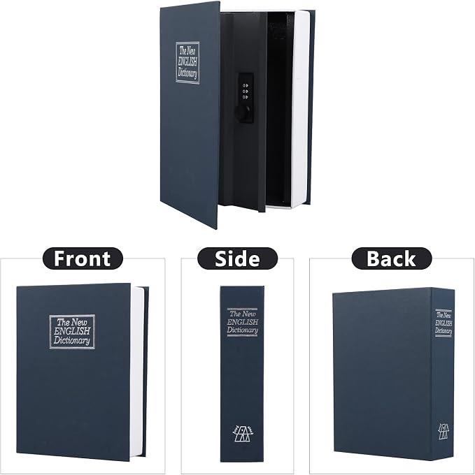 KYODOLED 10.5 Inch Diversion Book Safe with Combination Lock, Secret Safe Metal Lock Box,Money Storage Collection Box,10.5" x 7.8" x 2.6" Navy Blue Extra Large - Image 2