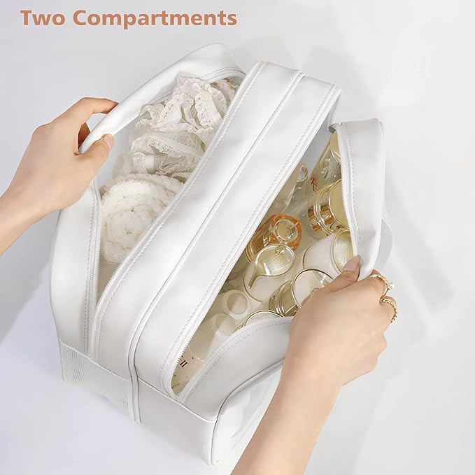 DAPOWER Travel Toiletry Bag for Women and Men, Matte Translucent Toiletry Bag with Handy Handle, Makeup Cosmetic Organizer Bag for Travel Toiletries Accessories (White-XL) - Image 2