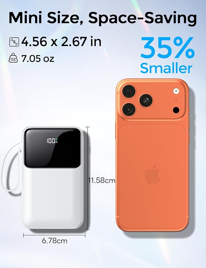 15000mAh Portable Charger Power Bank, Smaller Built-in 4 Cables White | 22.5W 50% More Capacity, 45% Smaller, Slim Travel Essential Battery Pack, 30-Min Fast Charge to 50% for iPhone/Samsung - Image 3