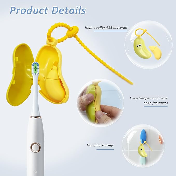 Banana-Shaped Travel Toothbrush Case, 2-in-1 Toothbrush Protector Cover with Built-in Toothpaste Dispenser & Hanging Rope, Fits Most Electric/Manual Brush Heads for Vacation, Camping - Image 3