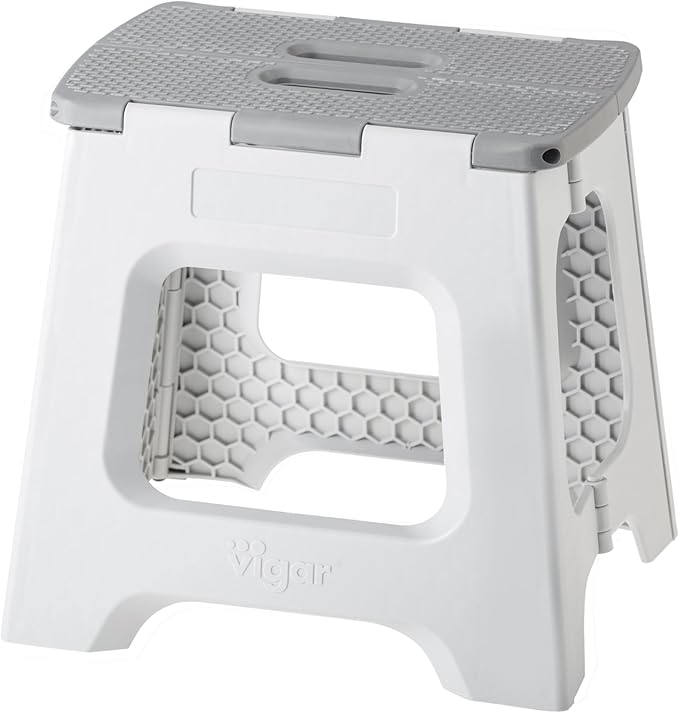 Vigar Compact Foldable Step Stool, 12-1/2-Inch, Gray | For Adults Up to 330 Pound, Lightweight, Non-Slip Folding Design, Compact Step Stool, Space-Saving Household Use by VIGAR