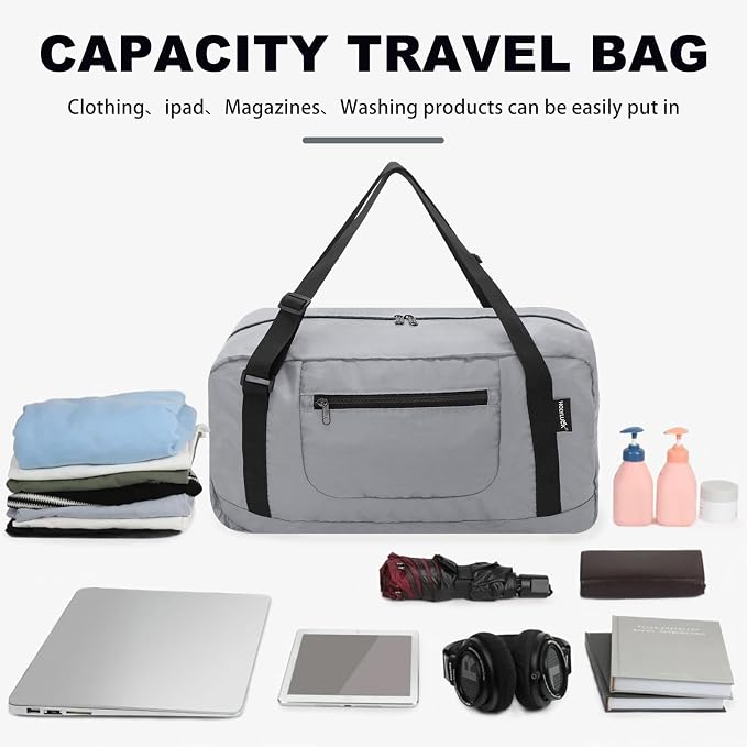 HOLYLUCK Foldable Travel Duffel Bag For Women & Men Luggage Great for Gym -Light grey - Image 3