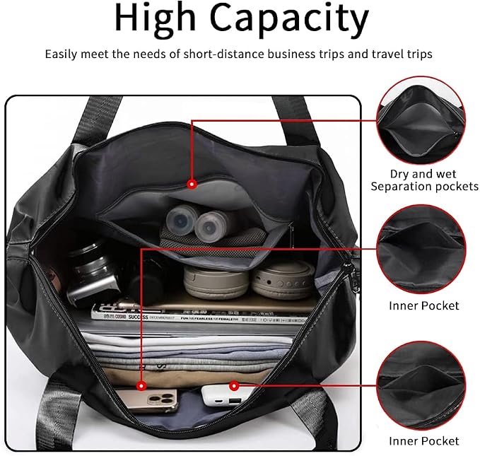 Large Capacity Foldable Travel Bag, Expandable Waterproof Carry on Bag, Dry and Wet Separation Spor Duffel Bags - Image 3