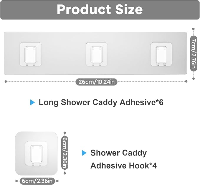 10 Pack Shower Caddy Adhesive Replacement, Waterproof Shower Shelf Adhesive Strips, Strong Adhesive Flat Hooks for Bathroom Storage Shelves and Kitchen Racks No Drilling, Clear - Image 2