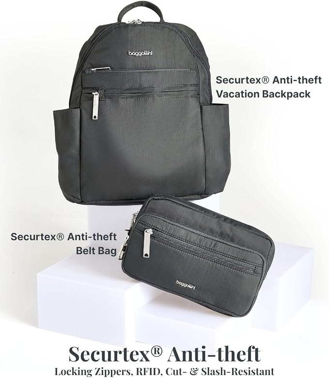 Baggallini Securtex® Anti-theft Vacation Travel Backpack 10x13 Slash-Resistant Nylon Daypack w/RFID, Charcoal - Image 7
