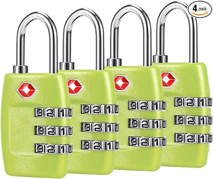 TSA Luggage Locks (4Pack) - 3 Digit Combination Padlocks - Approved Travel Lock for Suitcases & Baggage (Green1) by Cluckyu