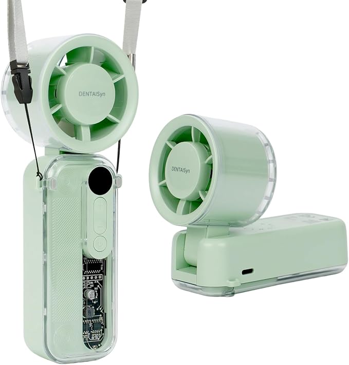 DENTAISyn Portable Handheld Fan,3-in-1Mini Fan,100Speed Adjustment,Handheld/Neck-Wearable/Desktop 3-Way,7-Blade,Powerful,USB Rechargeable Fan,90°Angle Adjustment, Foldable Fan(Green) by Unknown