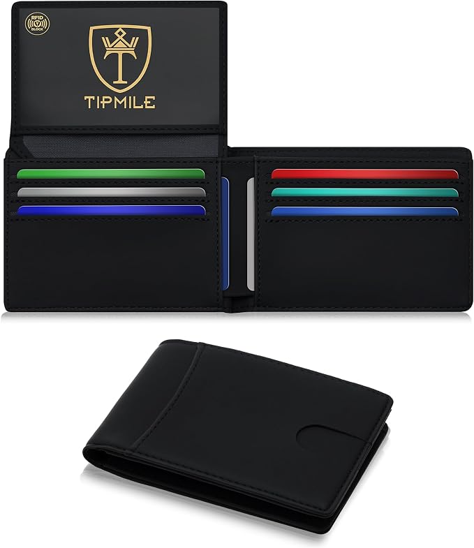 Tipmile Wallet for Men Slim RFID Blocking Credit Card Holder, Minimalist Men Wallets 12 Cards with 2 ID Windows & Cash Slot, Bifold Front Pocket Wallet Gifts for Men by Tipmile