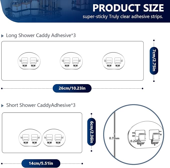 6 Pack Shower Caddy Adhesive Replacement, Clear Adhesive Hooks | Waterproof Clear Shower Hooks in 1-Hook and 3-Hook Styles for Shower Caddies, Shelves, Soap Holders and Kitchen Racks. - Image 2