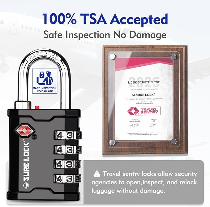 SURE LOCK TSA Accepted 4 Dig Heavy Duty Big Combination Luggage Padlock All Metal Travel Lock for Equipment Hard Case Luggage Gun Case Gym Locker Pelican Vault Lock(2, Black) - Image 2