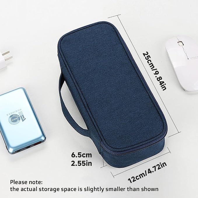 Teskyer Tech Organizer Pouch with Handle, Navy Blue | Water-Resistant Fabric, Adjustable Dividers, Multiple Compartments, Protective Lining, Travel and Office Use - Image 3