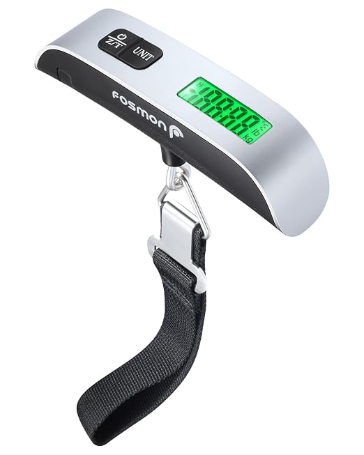Fosmon Digital Luggage Scale, 110lbs Suitcase Baggage Scale, 1 Pack Silver | LCD Backlight Display, Temperature Sensor, Tare Function, Stainless Steel Heavy Duty, Hanging Suitcase Scale by Fosmon