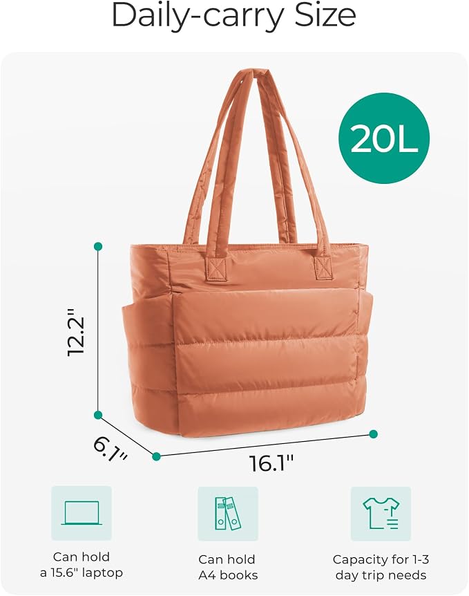 BAGSMART Tote Bag for Women, Lightweight Puffy Tote Bag with Compartments Shoulder Bag Handbag for Travel, Work, Gym | Lightweight - Image 3