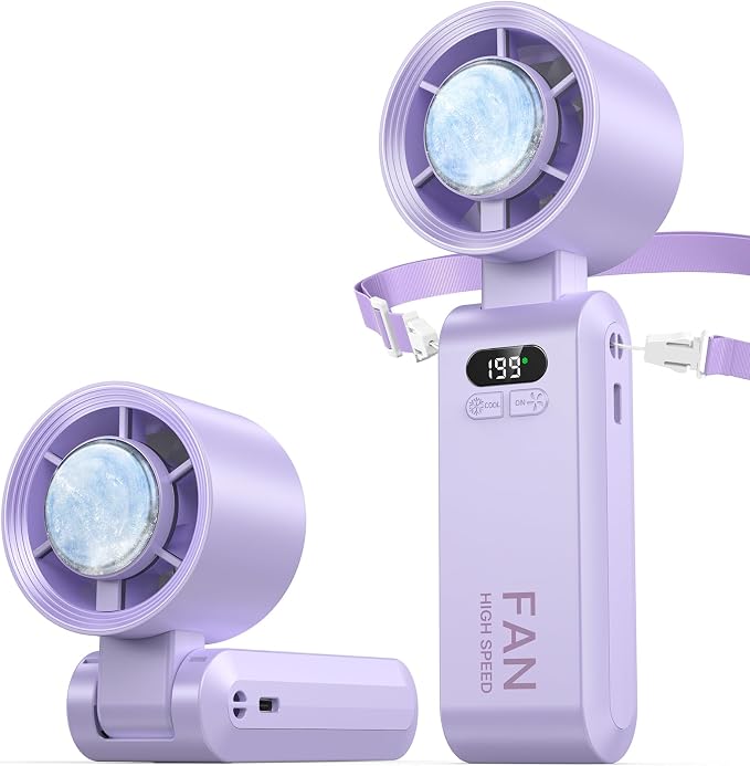 Handheld Portable Turbo Fan with Ice Cooler, Speed (1-199) 5500mAh Rechargeable Personal Fan,[20H Cooling Time] Mini Yet Powerful [20000 RPM] Small Pocket Fans for Travel/Outdoor/Home/Office, Purple by Kimguard