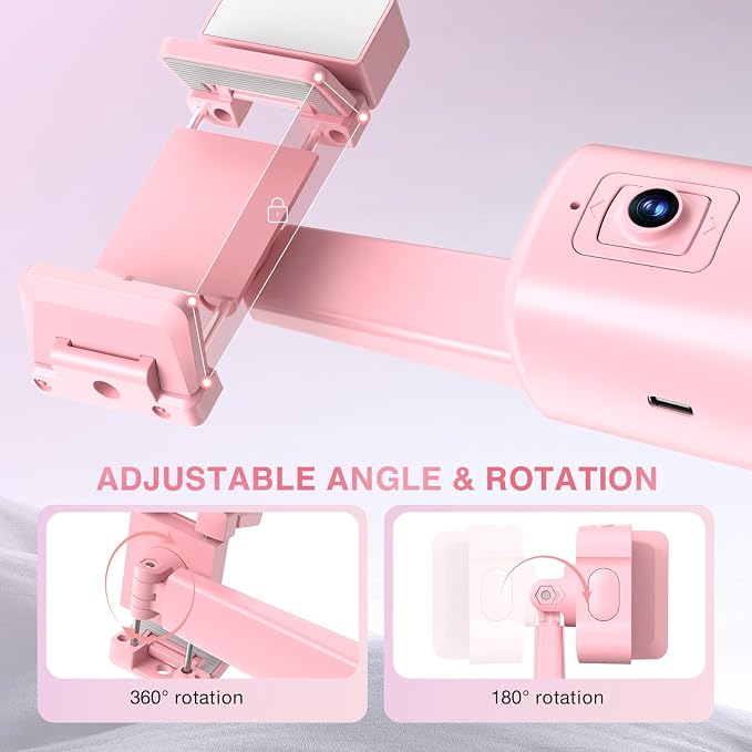 Auto Face Tracking Tripod 360° Rotating Cell Phone Photo and Video Kits Stand, No App, Camera Stand with Remote and Gesture Control, Rechargeable Smart Shooting Stand for Live Recording Tiktok（Pink） - Image 3