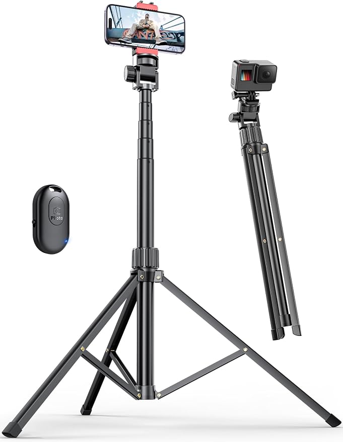 71'' Phone Tripod Stand, Extendable Reinforced Aluminum Phone Stand with Wireless Remote, Stable Cellphone Tripod Compatible with iPhone 15/14/13 Galaxy S23/S22 Huawei. by Pnitri